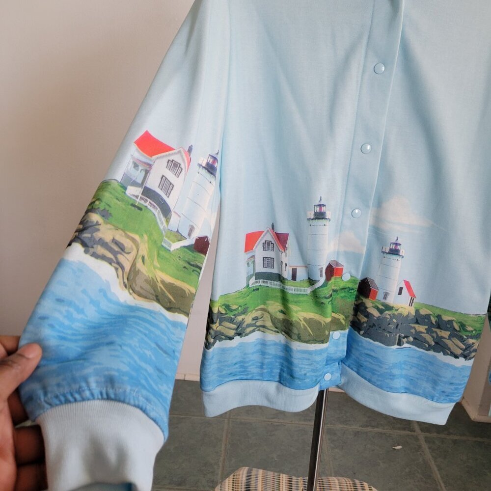 CLEARANCE VINTAGE Blair Women’s Long Blue Light House Cardigan Sweater (Size: M) - Picture 8 of 16